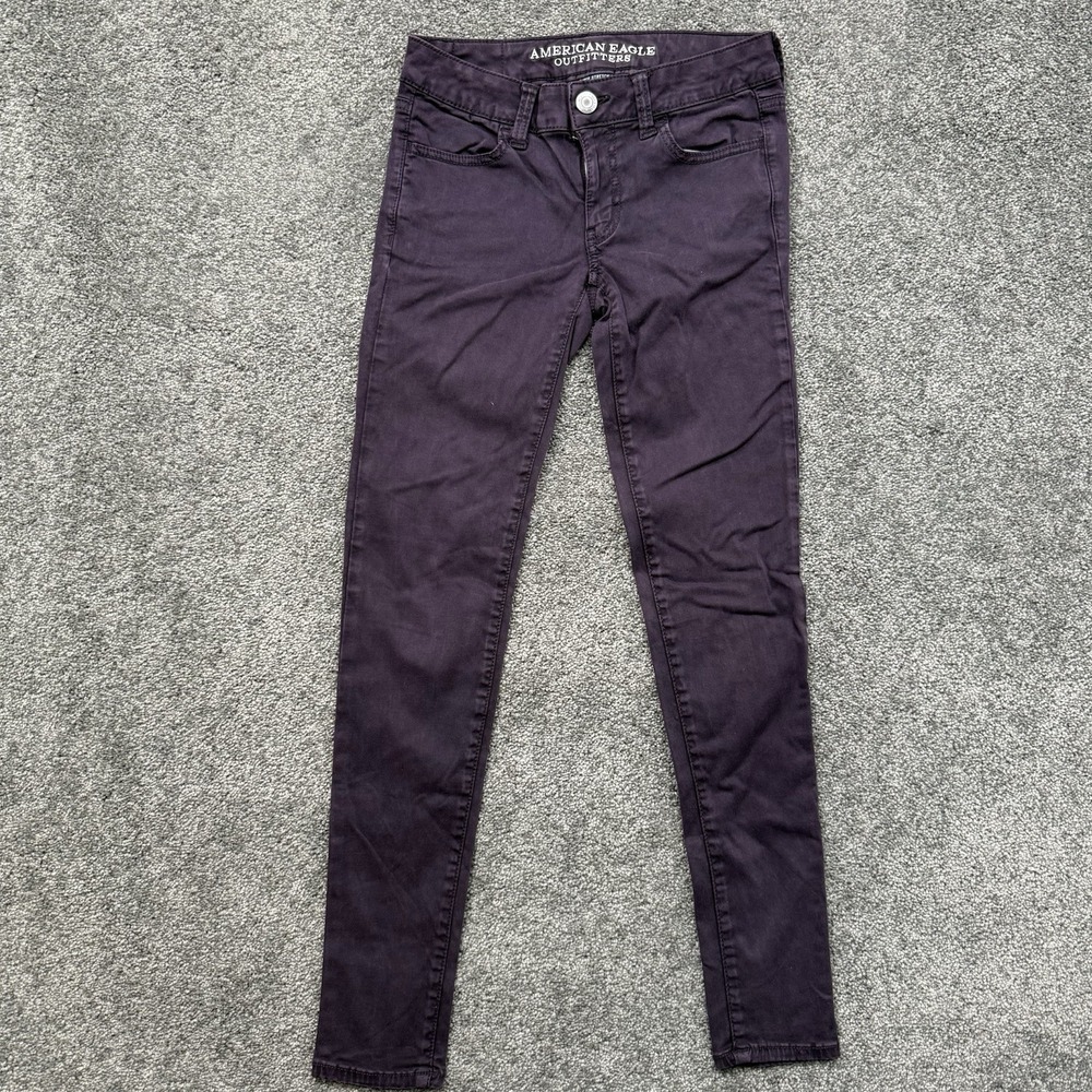 Womens 0 American Eagle Jegging Purple Super Stretch Denim Jeans Full Length
